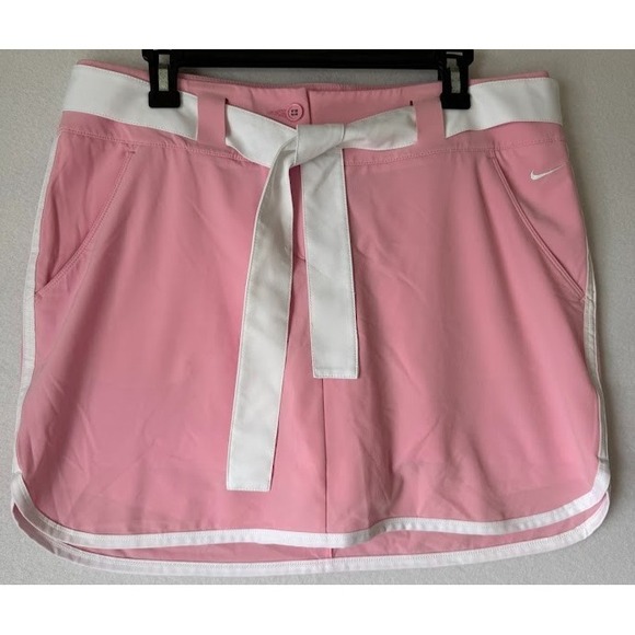 Nike Pants - Nike Golf  Dri Fit Skort Women 12 Pink White Belted Stretch Athletic Lightweight